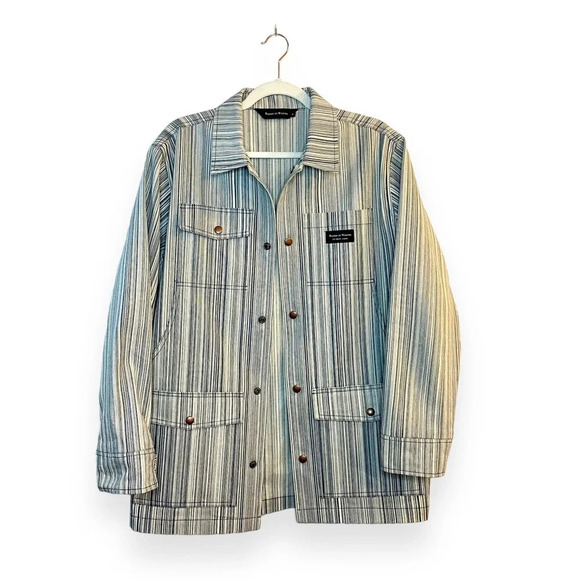 NWOT Raised by Wolves Renfrew Work Jacket in Blue/White Hickory Stripe Size M - Picture 6 of 15
